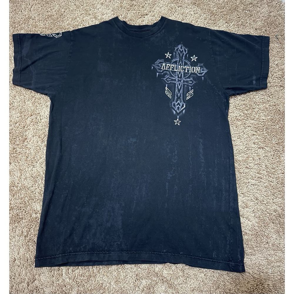 VTG Y2K Affliction  Supertee T-Shirt Made in USA Men's Medium Cross Skull Grunge
